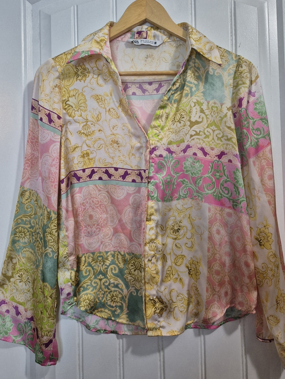 Womens Zara Satin Patchwork Blouse Size XS
